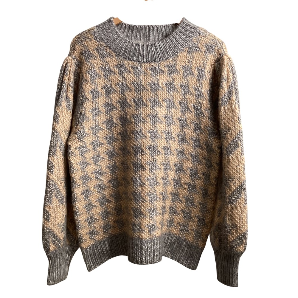 Calvin Klein Women Knit Sweater  Crew Neck Long Sleeve Beige Gray‎ L
